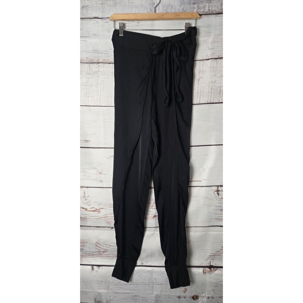 Halston Heritage Pants Size 2 Black Ruffled Side Slit Jogger Cuffed Wrap Tie